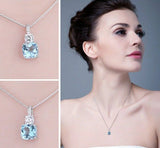 1ct Blue Topaz Pendant Cushion Cut Diamond Petite 14k White Gold Finish NO CHAIN