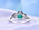 2ct Pear Cut Green Emerald Engagement Ring Flower Leaf Design 14k WhiteGold Over