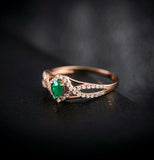 3Ct Pear Cut Green Emerald Diamond Split Band Engagement Ring 14K Rose Gold Over