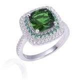 2ct Cushion Cut Green Emerald Engagement Ring 14k White Gold Finish Double Halo