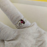 1.2ct Engagement Ring Oval Cut Pink Ruby Filigree 14k White Gold Finish