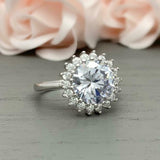 1.6ct Engagement Ring Round Cut Diamond Halo Floral Design 14k White Gold Finish