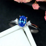 1ct Oval Cut Blue Sapphire Engagement Ring Minimalist Trilogy 14k WhiteGold Over