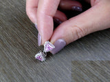 1ct Trillion Cut Pink Sapphire Halo Screw Back Stud Earrings 14k White Gold Over