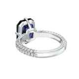 2ct Emerald Cut Blue Sapphire Engagement Ring Round Accent 14k White Gold Finish