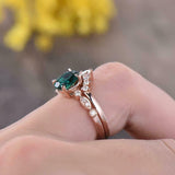 2ct Oval Cut Emerald Engagement Ring Bridal Set Crown Band 14k Rose Gold Finish