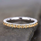 2ct Wedding Ring Band Round Cut Yellow Citrine Full Eternity 14k White Gold Over