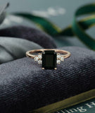 1.5ct Emerald Cut Black Diamond Petite Round Accents Ring 14k Rose Gold Finish