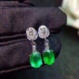 2ct Oval Cut Green Emerald Diamond Stylish Drop Earrings 14k White Gold Finish