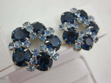 3ct Round Cut Blue Sapphire Flower Design Stud Earrings 14k White Gold Finish