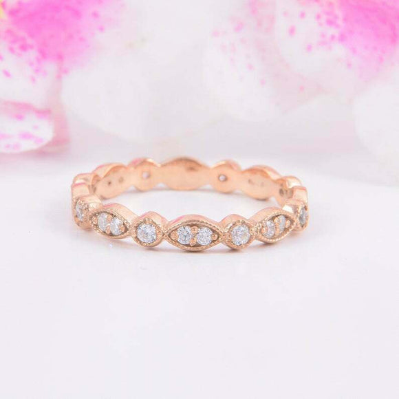 1.2ct Round Cut Diamond Wedding Band Elegant Eternity Women 14k Rose Gold Finish