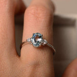 1ct Oval Cut Aquamarine Engagement Ring Trilogy Minimalist 14k White Gold Finish