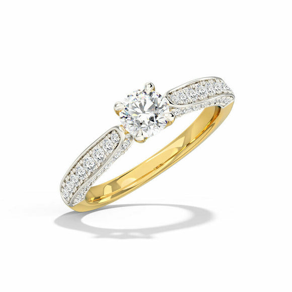 2.4ct Round Cut Diamond Solitaire with Round Accent Ring 14k Yellow Gold Finish