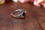 0.8ct Engagement Ring Oval Cut Blue Sapphire Heart Trilogy 14k White Gold Finish