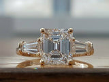 2.5ct Emerald Cut Diamond Three Stone Engagement Ring 14k White Gold Finish