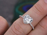 1.5ct Heart Cut Diamond Solitaire Ring 14k White Gold Finish wtih Round Accents