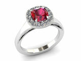 2ct Cushion Cut Pink Ruby Engagement Ring Halo Bridal Set 14k White Gold Finish