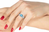 2ct Round Cut Blue Aquamarine Leaf Vine Solitaire Accent Ring 14k WhiteGold Over