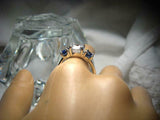 2ct Round Cut Diamond Trilogy Ring 14k White Gold Finish Blue Sapphire Accents