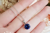 2ct Round Cut Blue Sapphire Pendant with Chain Solitaire 14k White Gold Finish