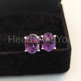 2ct Oval Simulated Amethyst Solitaire Stud Earrings 14k White Gold Plated