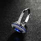 2.3ct Oval Cut Blue Sapphire Engagement Ring 14k White Gold Finish Double Halo