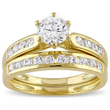 3Ct Round Cut Diamond Bridal Set Solitaire Accent Ring Band 14K Yellow Gold Over