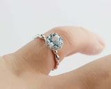 1ct Round Blue Aquamarine Floral Solitaire with Accent Ring 14k WhiteGold Finish