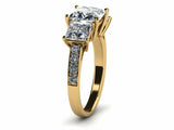 2.1ct Princess Cut Diamond 3 Stone Style Engagement Ring 14k Yellow Gold Finish