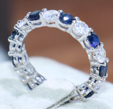 3ct Round Cut Blue Sapphire Wedding Band Ring 14k WhiteGold Finish Full Eternity