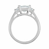 3ct Emerald Cut Diamond Unique Trilogy Engagement Ring 14k White Gold Finish