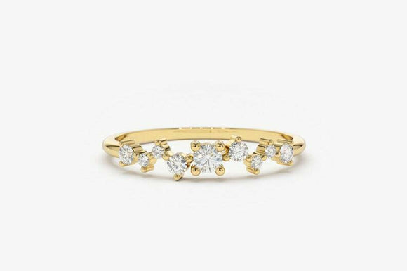 1.3ct Engagement Ring Round Cut Diamond Cluster Minimalist 14k YellowGold Finish