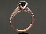 2ct Round Cut Black Diamond Engagement Ring Accents Solitaire 18k Rose Gold Over