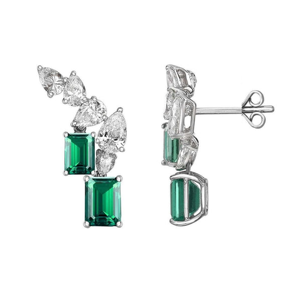 5ct Green Emerald Pear Diamond Cocktail Party Drop Earring 14k White Gold Finish