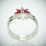 2Ct Marquise Cut Pink Ruby Crown Floral Bridal Set Band Ring 14K White Gold Over