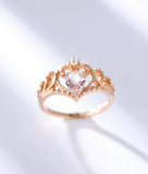 1ct Pear Cut Peach Morganite Milgrain Princess Crown Ring 14k Rose Gold Finish