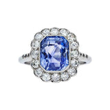 2.6ct Emerald Cut Blue Tanzanite Engagement Ring Vintage Halo 14k WhiteGold Over