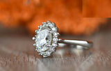 2ct Oval Cut Diamond Engagement Ring 14k White Gold Finish Halo Promise Bridal