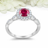 2ct Round Pink Ruby Engagement Ring Diamond Accent Halo Women 14k WhiteGold Over