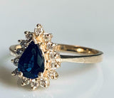 2ct Pear Cut Blue Sapphire Diamond Floral Solitaire Ring 14k Yellow Gold Finish