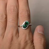 2ct Pear Cut Green Emerald Swirl Unique Engagement Ring 14k White Gold Finish