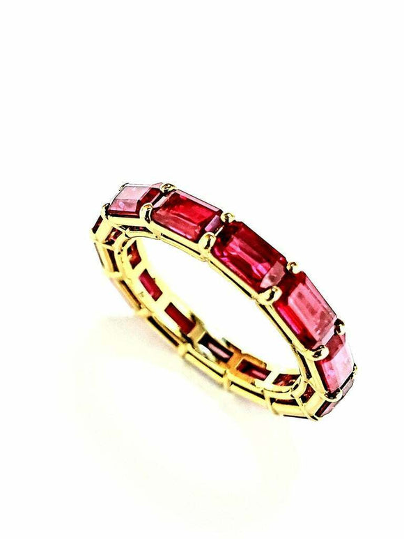 2.2ct Emerald Cut Pink Ruby Wedding Band Full Eternity 14k Yellow Gold Finish