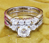 Bridal Set Trilogy Engagement Ring 2ct Round Cut Diamond 14k White Gold Finish