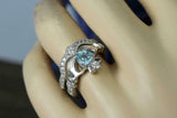 2ct Heart Blue Aquamarine Engagement Ring Claddagh Bridal Set 14k WhiteGold Over