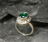 2ct Engagement Ring Oval Green Emerald Vintage Inspired Halo 14k White Gold Over