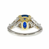 2.6ct Cushion Cut Blue Sapphire Engagement Ring Trilogy 14k Dual Gold Finish