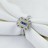 4Ct Princess Cut Sapphire Diamond Cocktail Engagement Ring 14K Dual Gold Finish