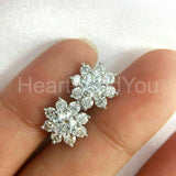 2ct Round Cut Moissanite Flower Cluster Stud Earrings 14k White Gold Plated