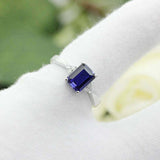 2ct Emerald Cut Blue Sapphire Engagement Ring Diamond Petite 14k White Gold Over