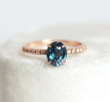 1.3ct Oval London Blue Topaz Engagement Ring 14k Rose Gold Finish Diamond Accent